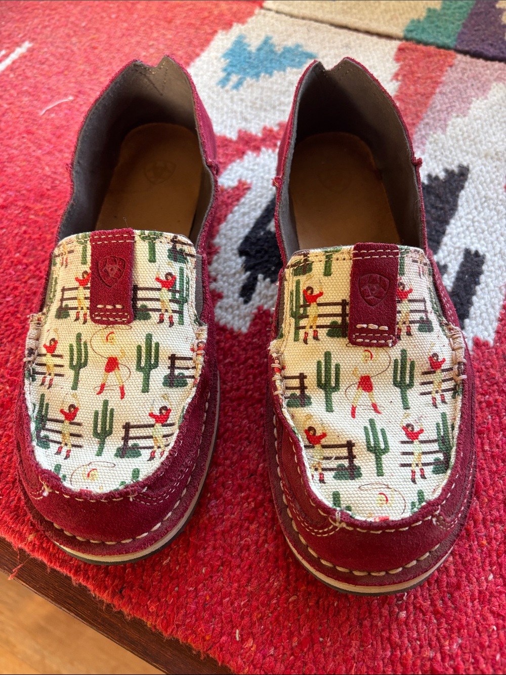 Ariat Adult Burgundy and Cream Western Cactus Slip-On Moccasins